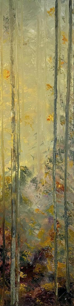 Gary Zack, „Fall“, 60x15 Atmosphärisches Ölgemälde eines jahreszeitlichen Baumes, Ölgemälde auf Leinwand