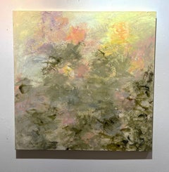 Gary Zack, "Golden Blush", 36x36 Atmospheric Pink Floral Oil Painting on Canvas