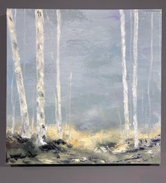 Gary Zack, "Hibernal", 20x20 Blue Atmospheric Seasonal Birch Tree Oil Painting