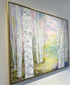 Gary Zack, "Rebirth", 48x60 Colorful Pastel Birch Tree Landscape on Canvas