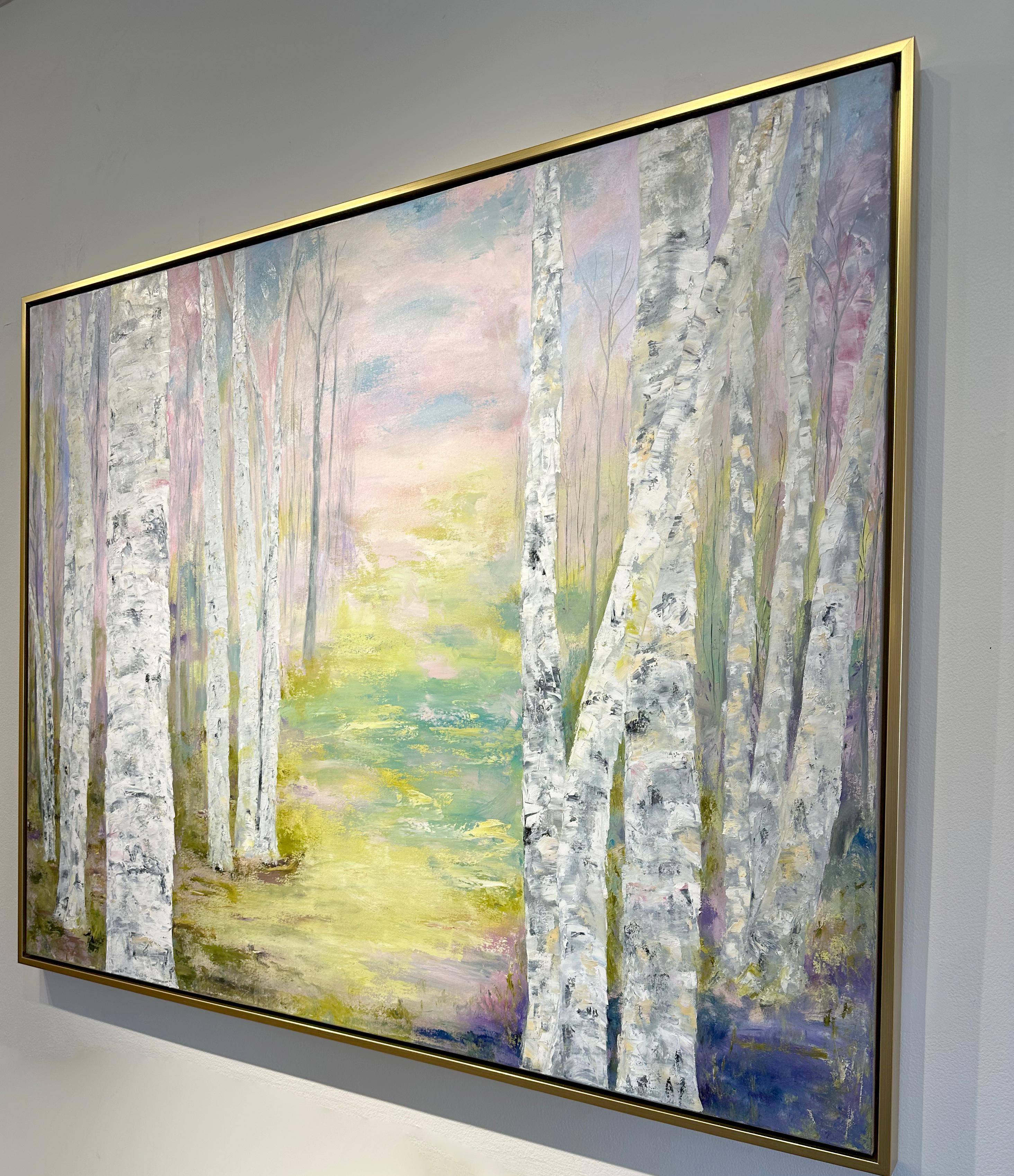 Gary Zack, „Rebirth“, farbenfrohe, pastellfarbene Birkenlandschaft auf Leinwand, 48x60 (Impressionismus), Painting, von Gary Zack 