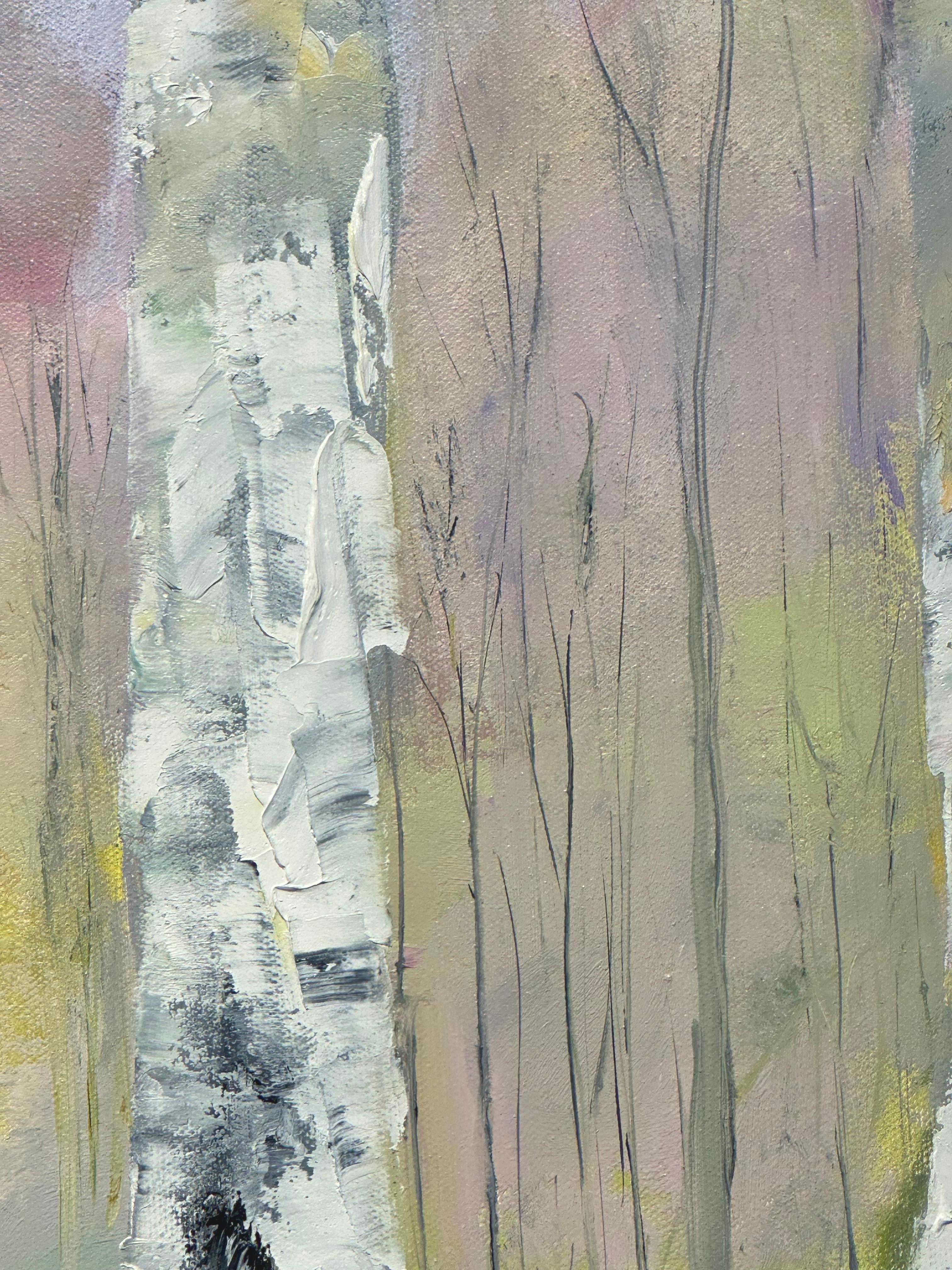 Gary Zack, „Rebirth“, farbenfrohe, pastellfarbene Birkenlandschaft auf Leinwand, 48x60 im Angebot 1