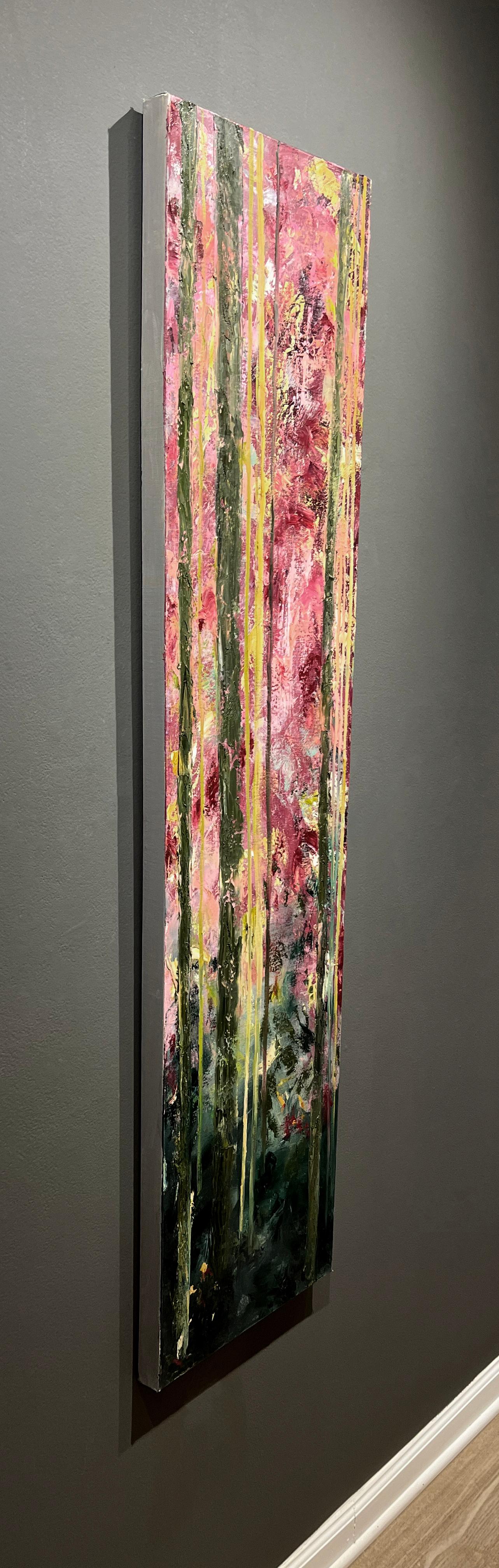 Gary Zack, „Frühling“, 60x15 Atmosphärisches, jahreszeitlich wechselhaftes Baum-Ölgemälde auf Leinwand (Impressionismus), Painting, von Gary Zack 