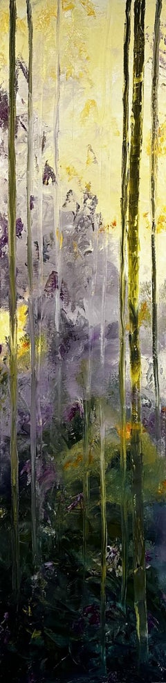 Gary Zack, "Estate", 60x15 Pittura a olio su tela di alberi stagionali e d'atmosfera