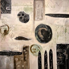 Gary Zack, "Tender", 36x36 Abstract Black and White Shapes Painting on Canvas