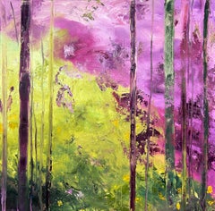 Peinture à l'huile sur toile « Vernal », 20x20, arbre saisonnier atmosphérique, Gary Zack