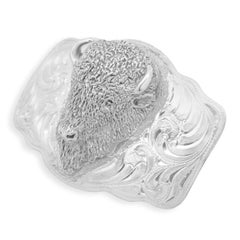 Gary's Custom Saddlery Maker Sterling Silver Bison Buffalo Belt Buckle