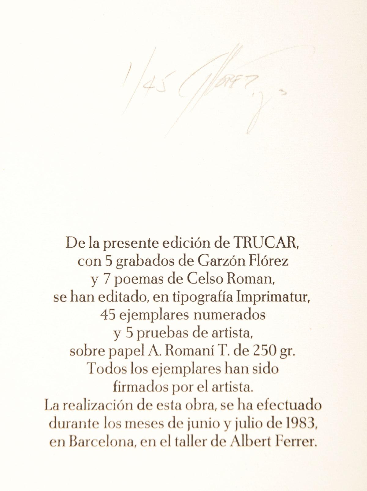 Garzon Florez & Celso Roman TRUCAR Libro (Stampe e Poesia) in vendita 1