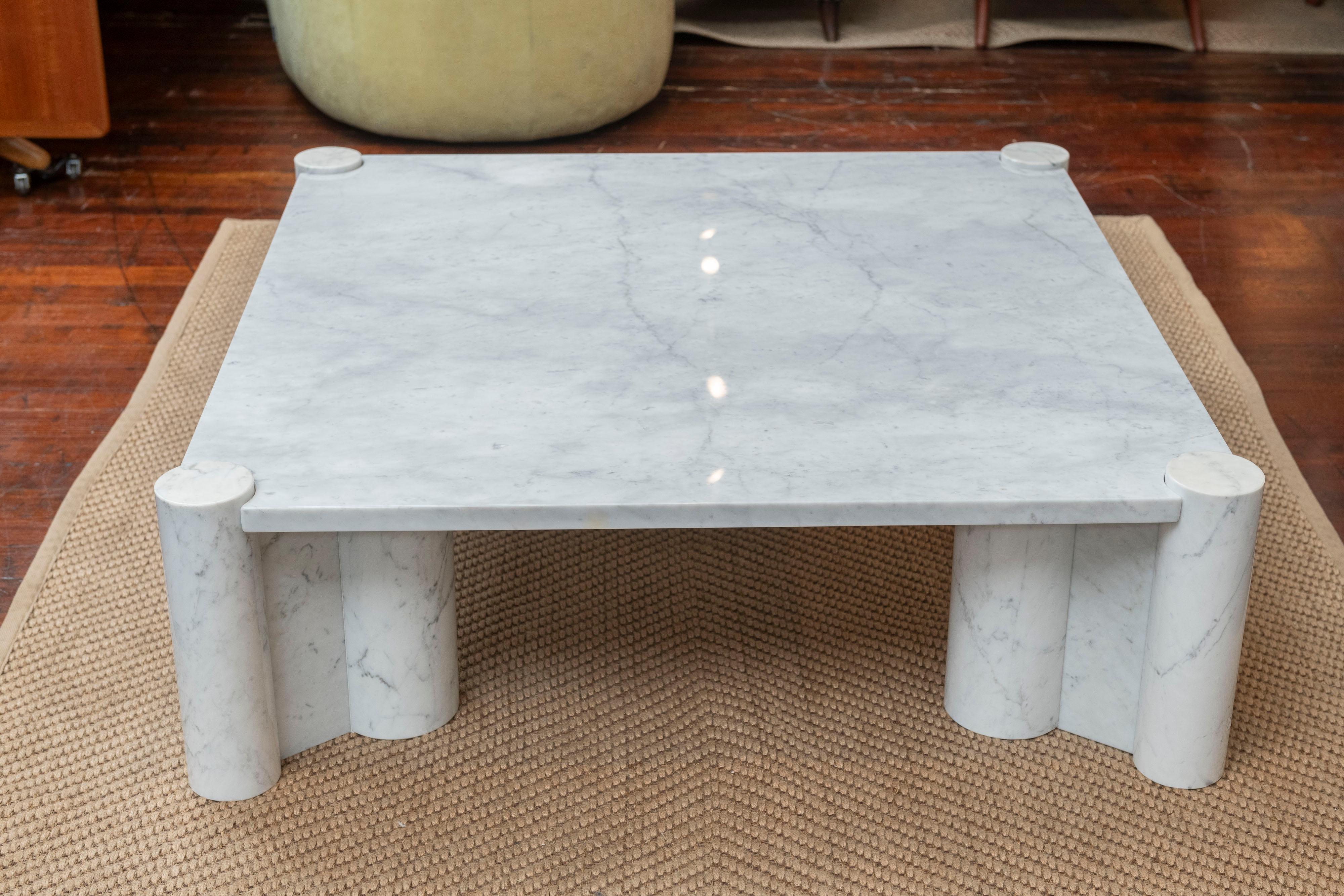Gae Aulenti Jumbo coffee table for Knoll. Architect and designer Gae Aulenti's Jumbo coffee table is her most iconic creation made from honed white Carrera marble in Italy, this table is the epitome of cool. Simple and sophisticated the table comes