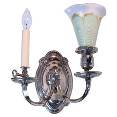 Gas Electric Sconce Pair with American Art Glass Shades "Steuben Pulled Feather"