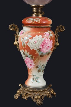 Gas Lamp in Glass, Gilded Bronze and Enameled Porcelain, 19th Century