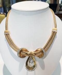 Vintage 18K Rose Gold Art Deco Necklace with Diamonds, Italy 1940s