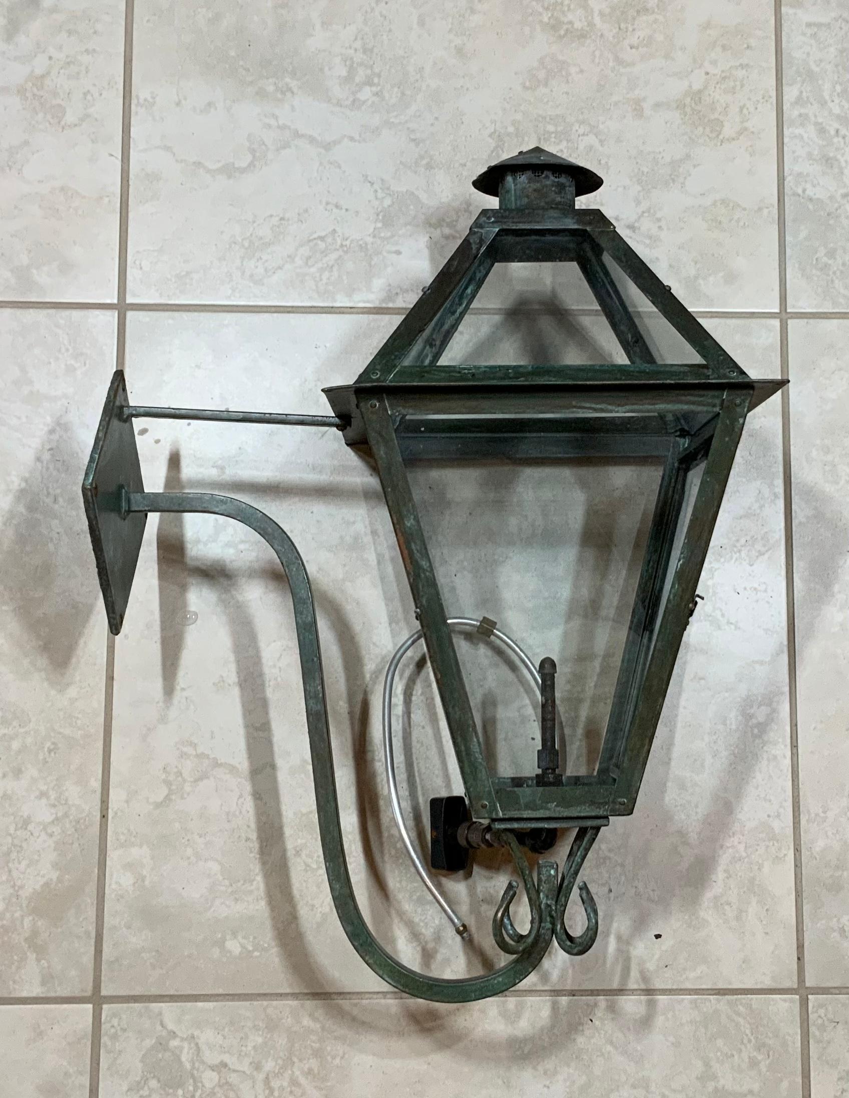 Gas Wall Hanging Copper Lantern  In Good Condition In Delray Beach, FL