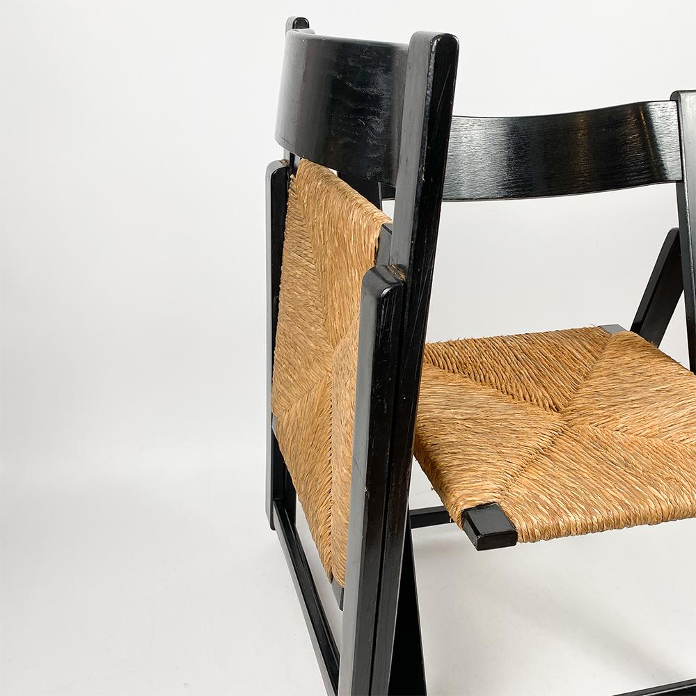 Spanish Gascón Wood and Bulrush Folding Chair, 1970's