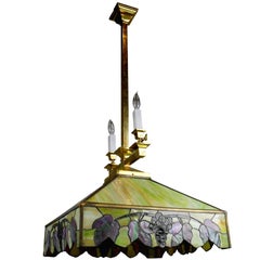 Gas/Electric Pendant with Leaded Glass Floral Shade