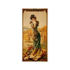 1904 Original Art Nouveau poster by Camps - Elegant Woman with a Peacock feather