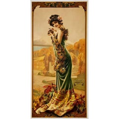 1904 Original Art Nouveau poster by Camps - Elegant Woman with a Peacock feather