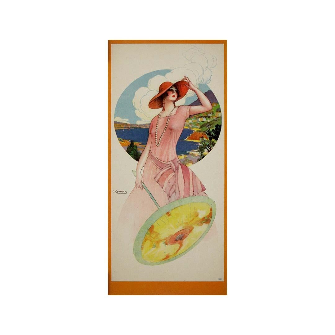 Circa 1920 original poser by Gaspar Camps : Élégante à l'ombrelle For Sale 3