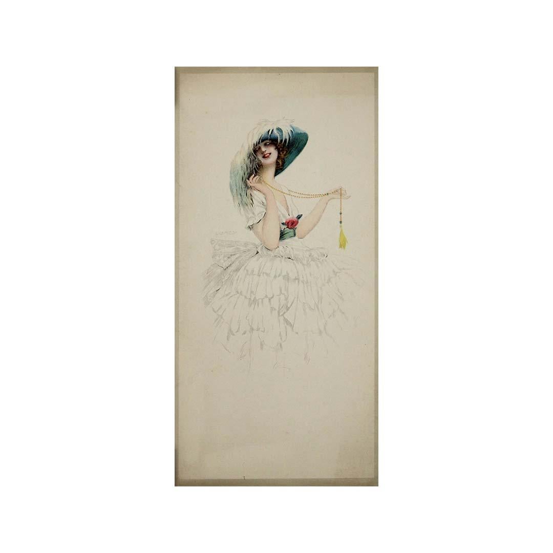 Circa 1920 original poser by Gaspar Camps : Élégante au chapeau For Sale 3