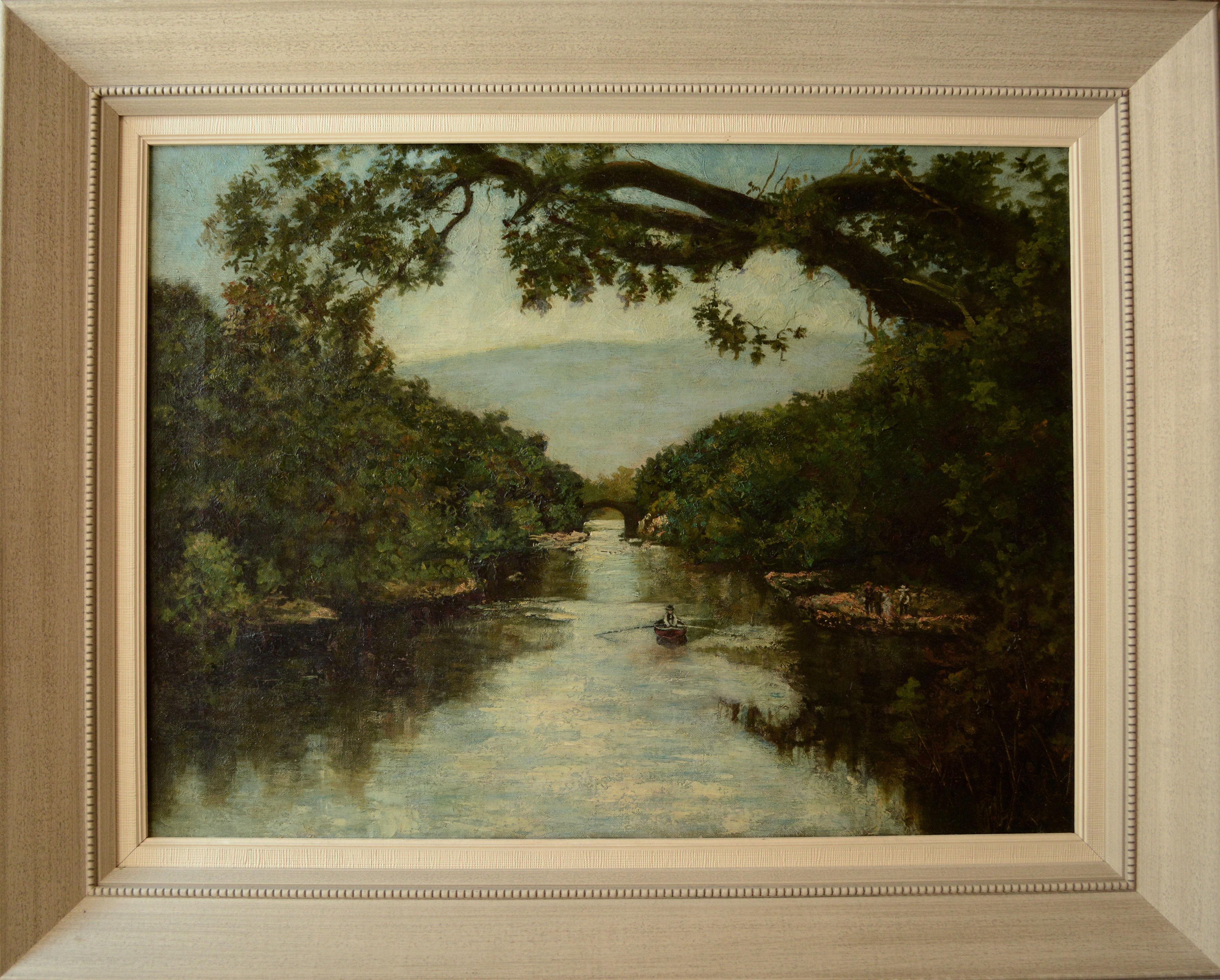 River Scene - Painting by Gaspar Miro y Lleo