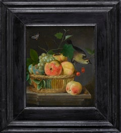 Still Life of Fruit in a Wicker Basket with Bird