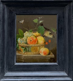 Still Life of Fruit in a Wicker Basket with Bird