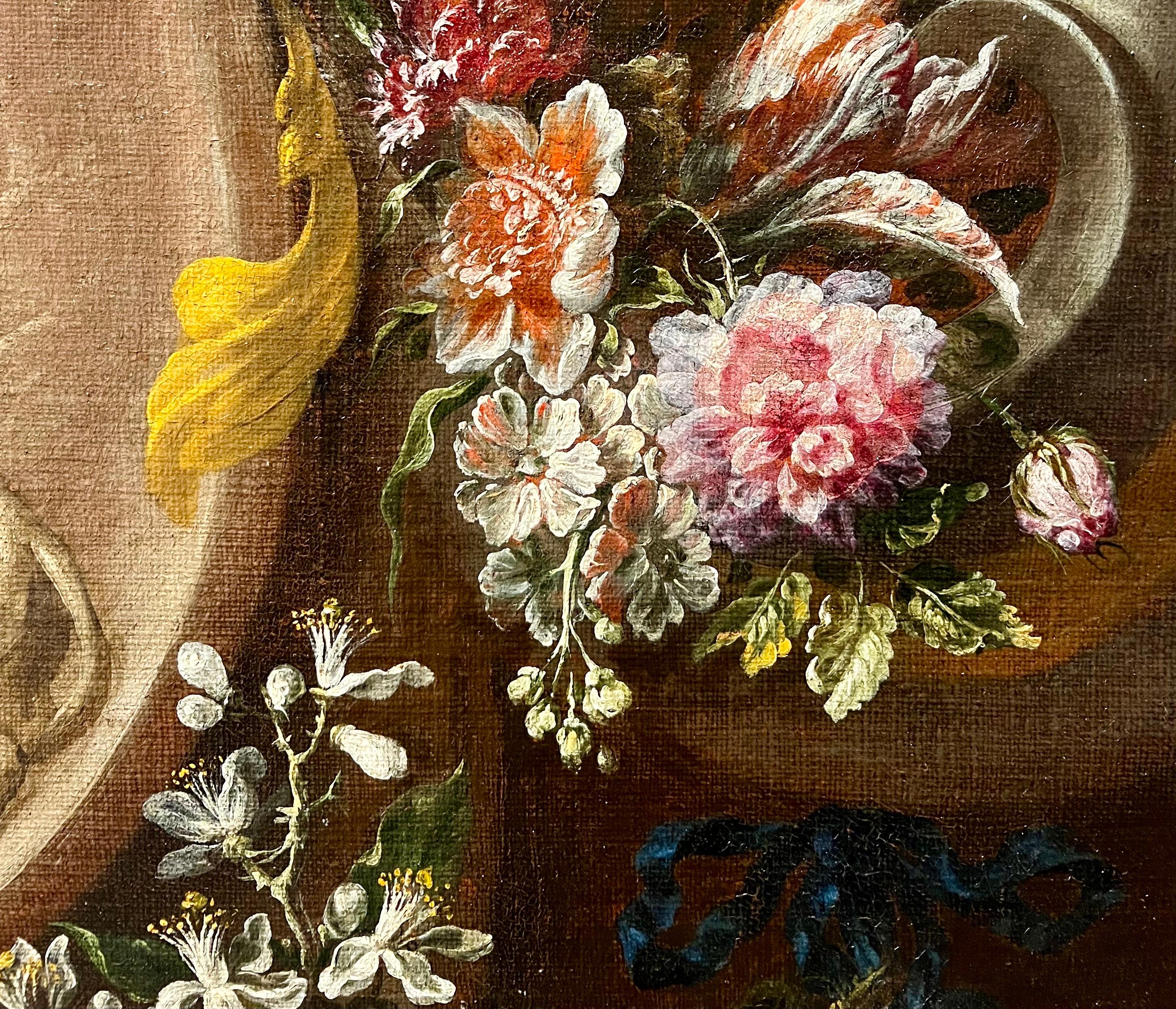 Huge 17th century Flemish still-life with flowers and a Bacchus celebration 3