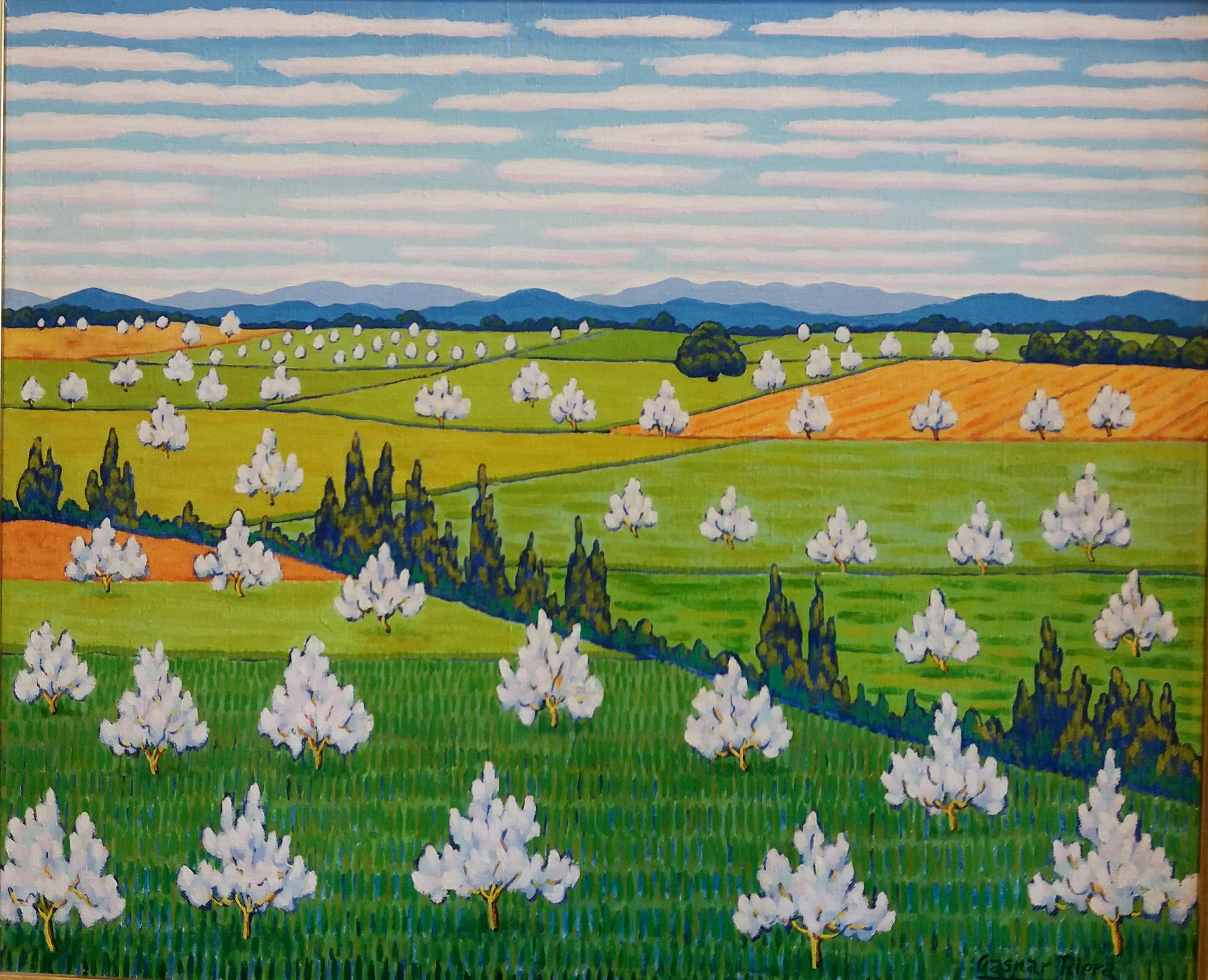 Gaspar Riera. 27 Verde. Almendros en flor. Mallorca expresionista original - Painting de Gaspar Riera Moragues