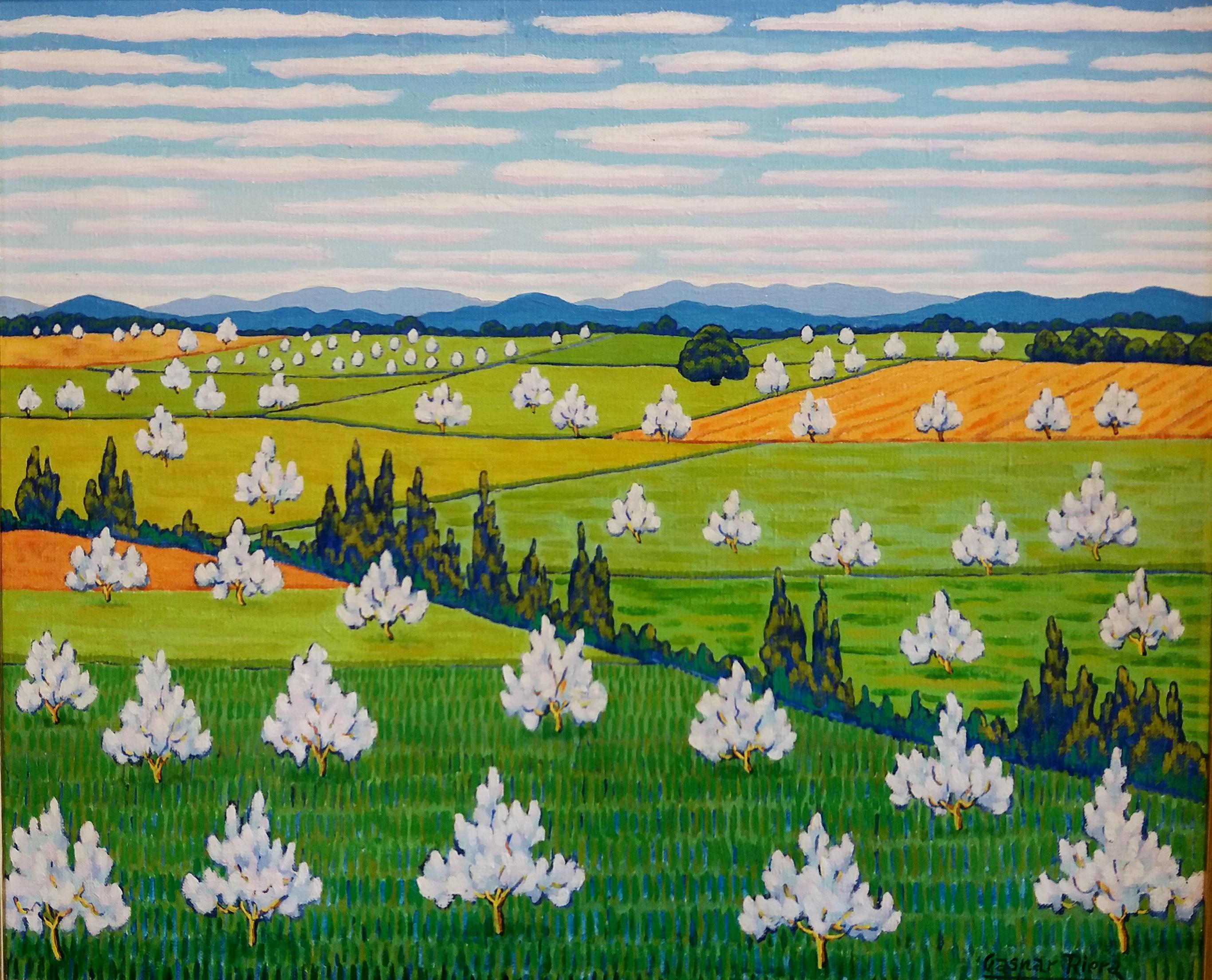 Gaspar Riera. 27 Verde. Almendros en flor. Mallorca expresionista original - Painting Contemporáneo de Gaspar Riera Moragues
