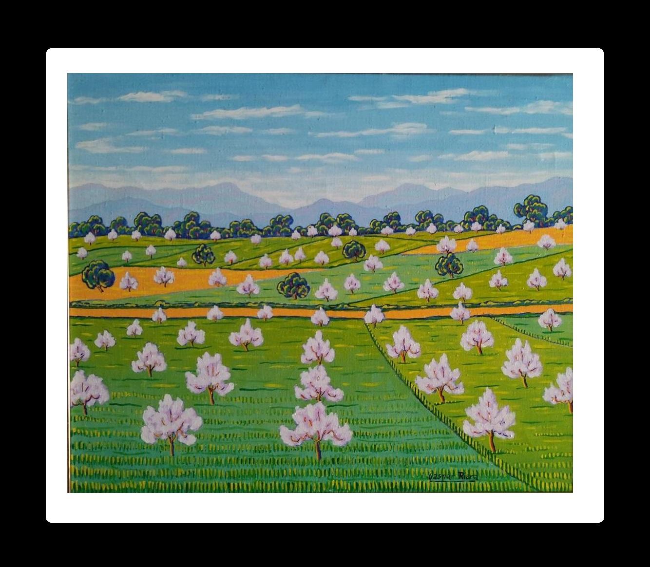 Landscape Painting Gaspar Riera Moragues - Gaspar Riera.  Vert. Amande . L'expressionniste d'origine de Majorca