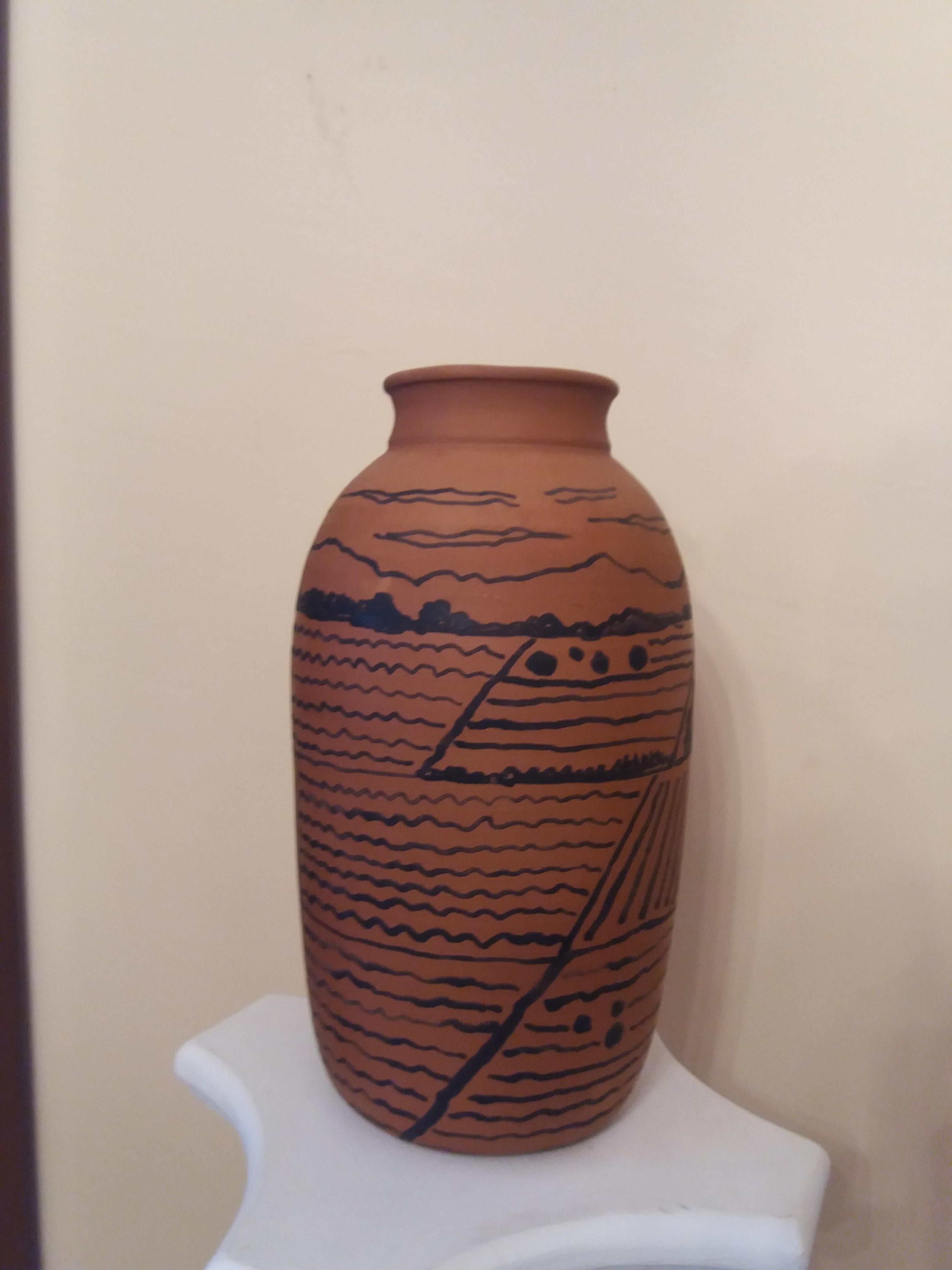 Graspar Riera  Terracotta Cylinder  Mallorca original ceramic sculpture - Expressionist Sculpture by Gaspar Riera Moragues