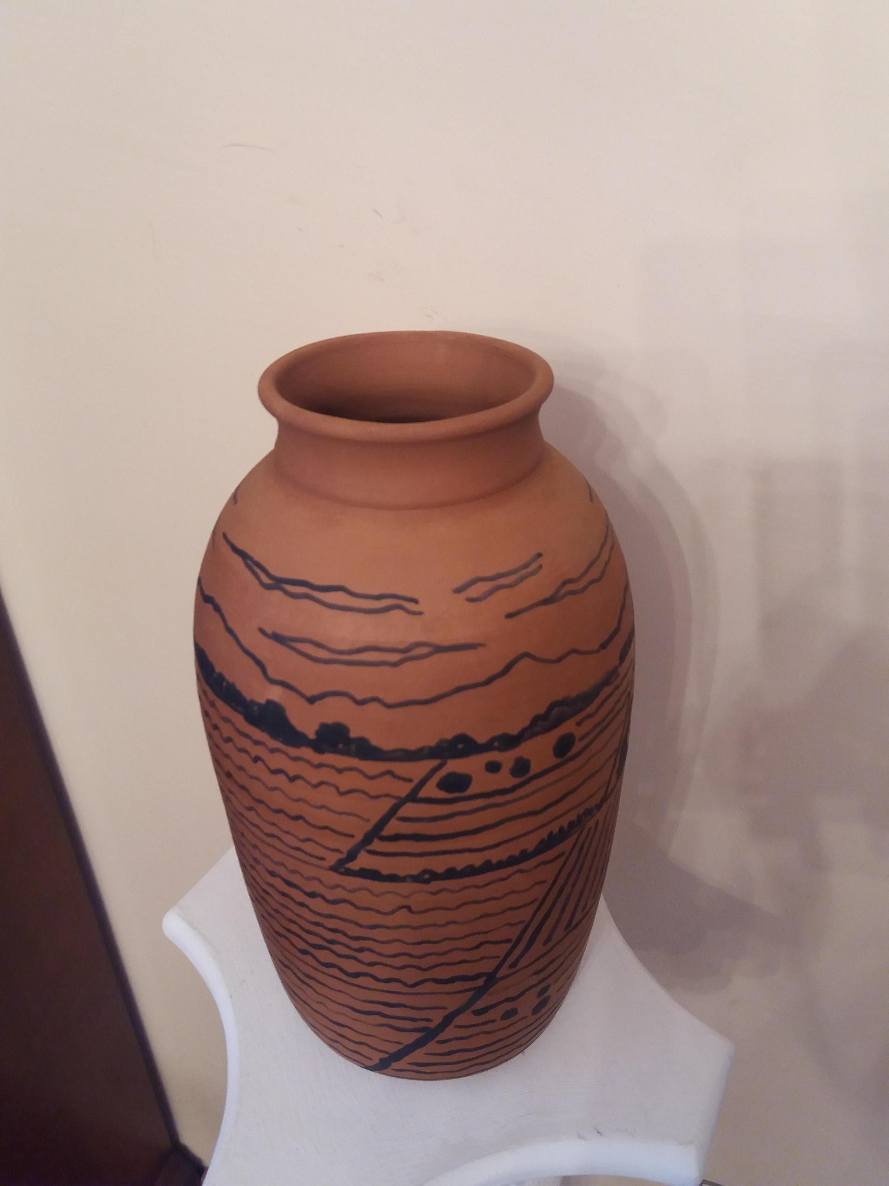 Graspar Riera  Terracotta Cylinder  Mallorca original ceramic sculpture - Beige Figurative Sculpture by Gaspar Riera Moragues