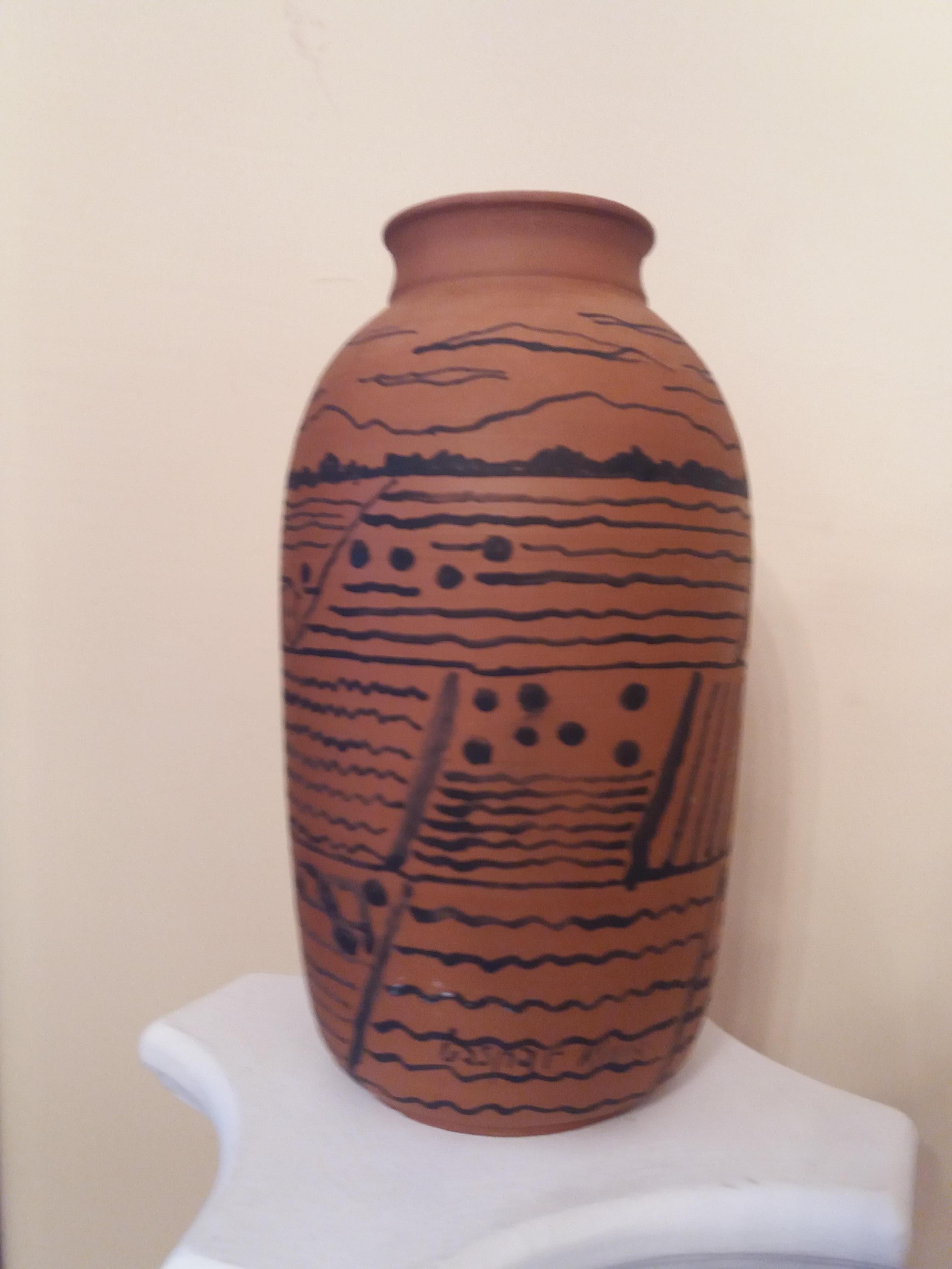 Gaspar Riera Moragues Figurative Sculpture - Graspar Riera 7 Terracotta Cylinder  Mallorca original ceramic sculpture