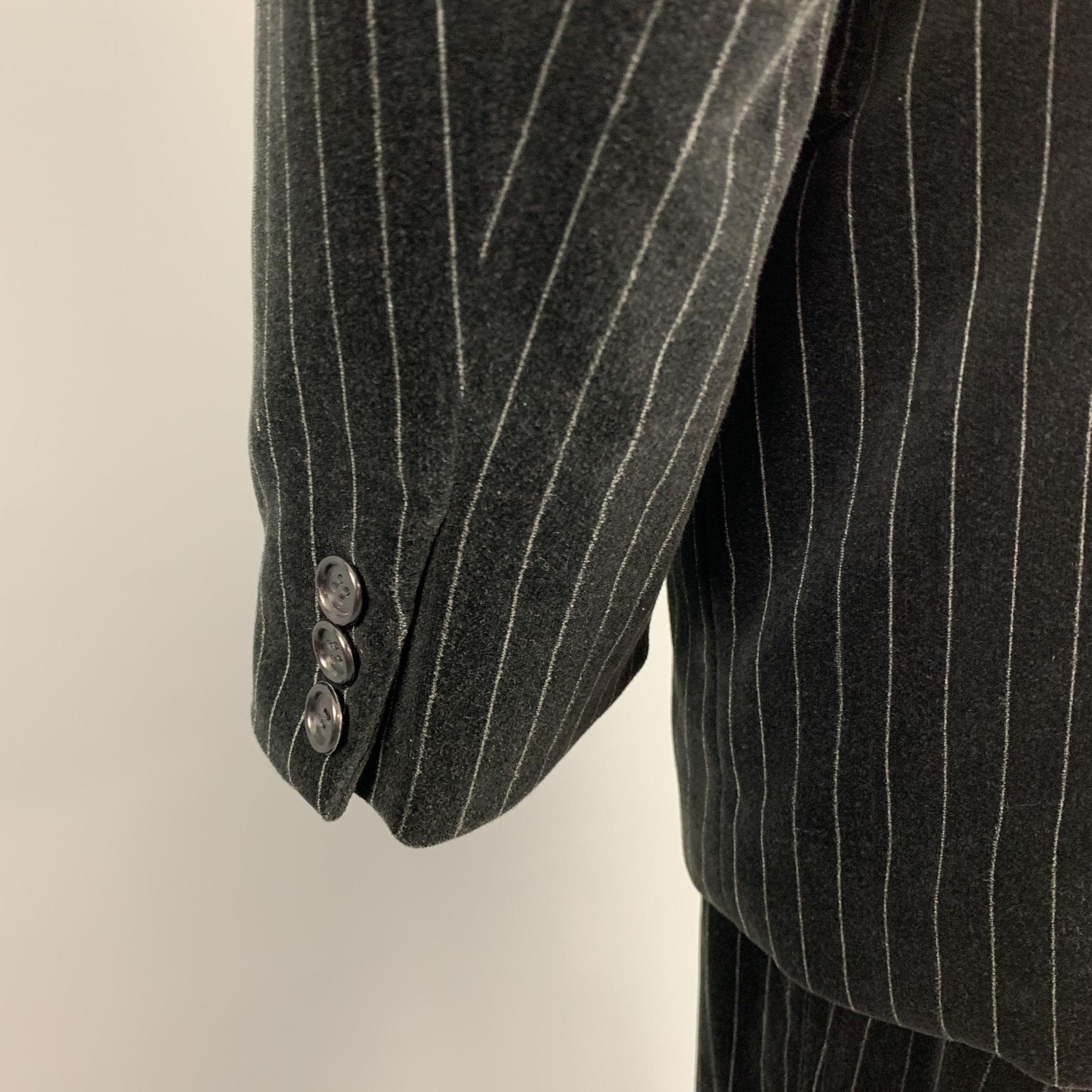 GASPAR SALDANHA Size 44 Regular Black Stripe Velvet Peak Lapel Suit In Good Condition In San Francisco, CA