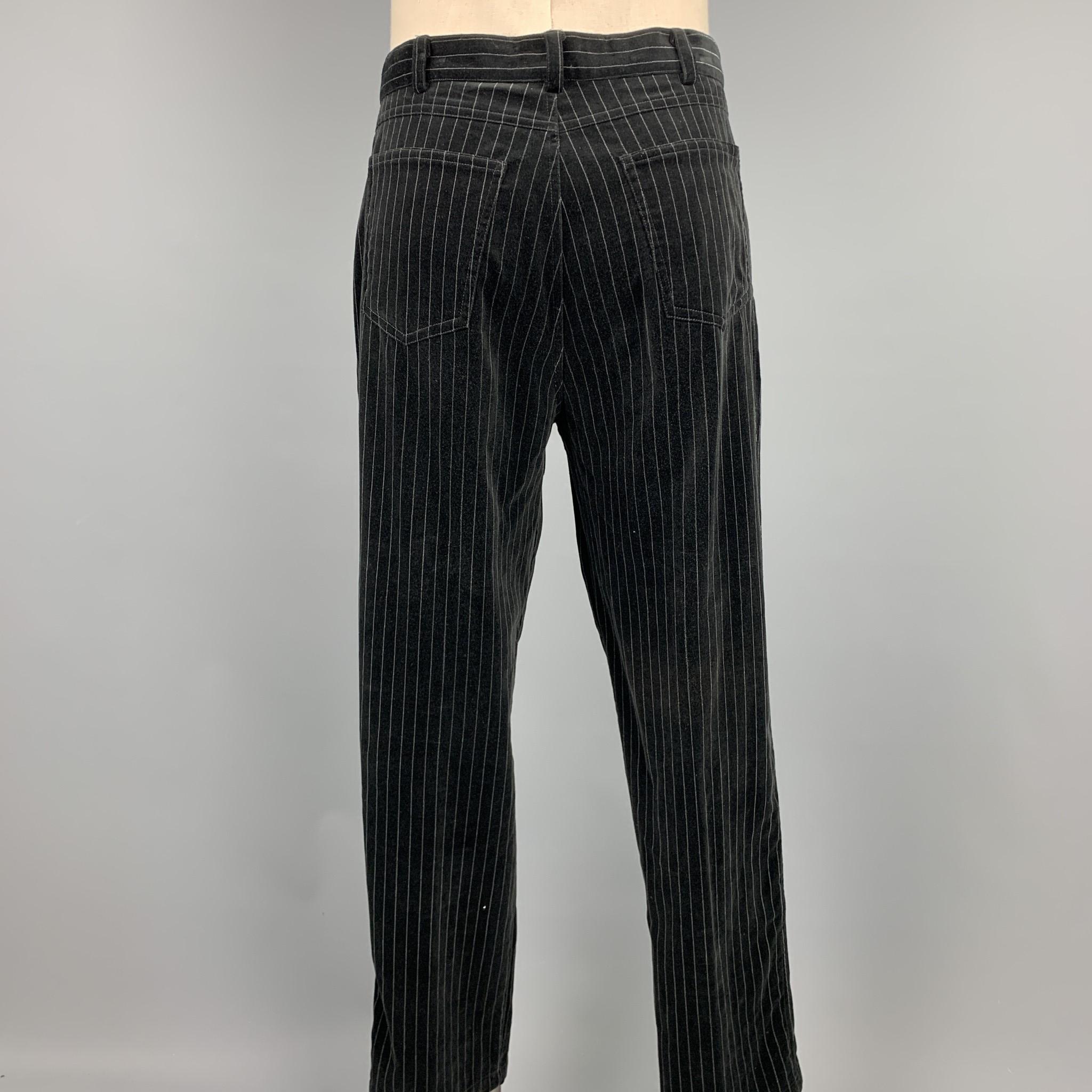 GASPAR SALDANHA Size 44 Regular Black Stripe Velvet Peak Lapel Suit 1