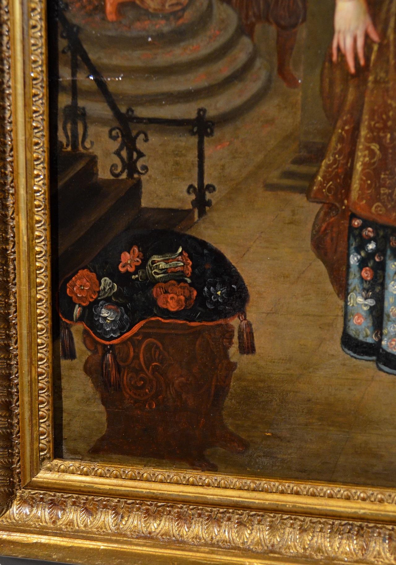 Banquet Attribué à Van Den Hoecke Huile religieuse sur table Ancien Master 17ème siècle en vente 6