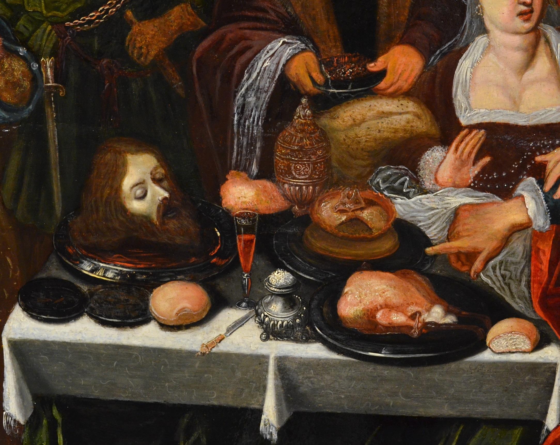 Banquet Attribué à Van Den Hoecke Huile religieuse sur table Ancien Master 17ème siècle en vente 10