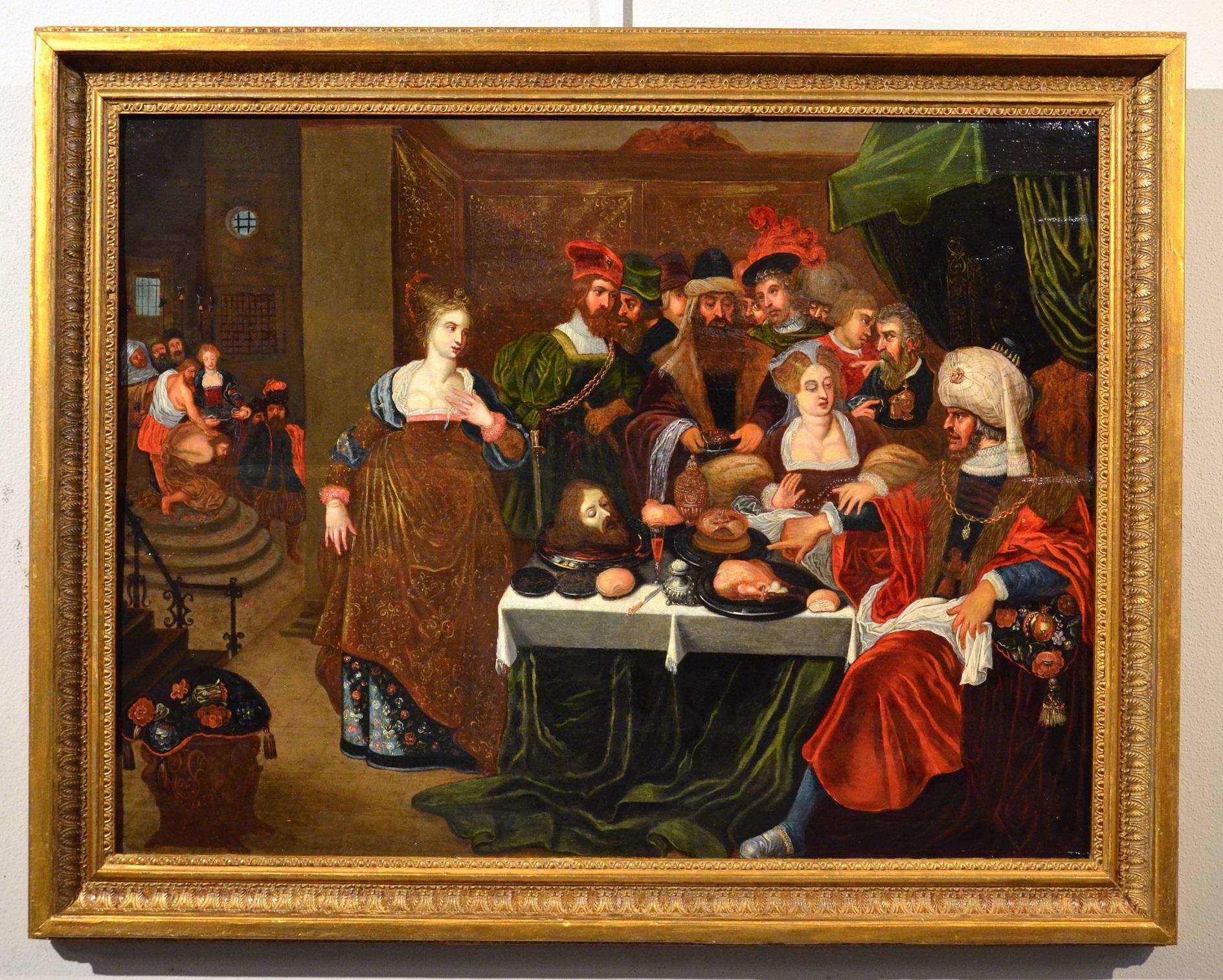 Religiöses Bankett, Van Den Hoecke zugeschrieben Van Den Hoecke, Ölgemälde auf Tisch, Alter Meister, 17. Jahrhundert (Alte Meister), Painting, von Gaspar van den Hoecke (Antwerp, 1585 - 1648)