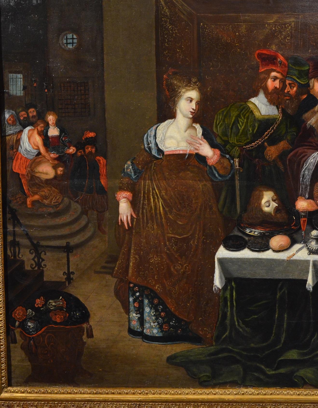 Gaspar van den Hoecke (Anvers, 1585 - 1648)
Le banquet d'Hérode

Début du XVIIe siècle
huile sur panneau, avec rehauts d'or (sous les traits de Salomé et dans les rideaux du bâtiment à l'arrière-plan)
56 x 80 cm.
encadré 72 x 90 cm.

Note : La
