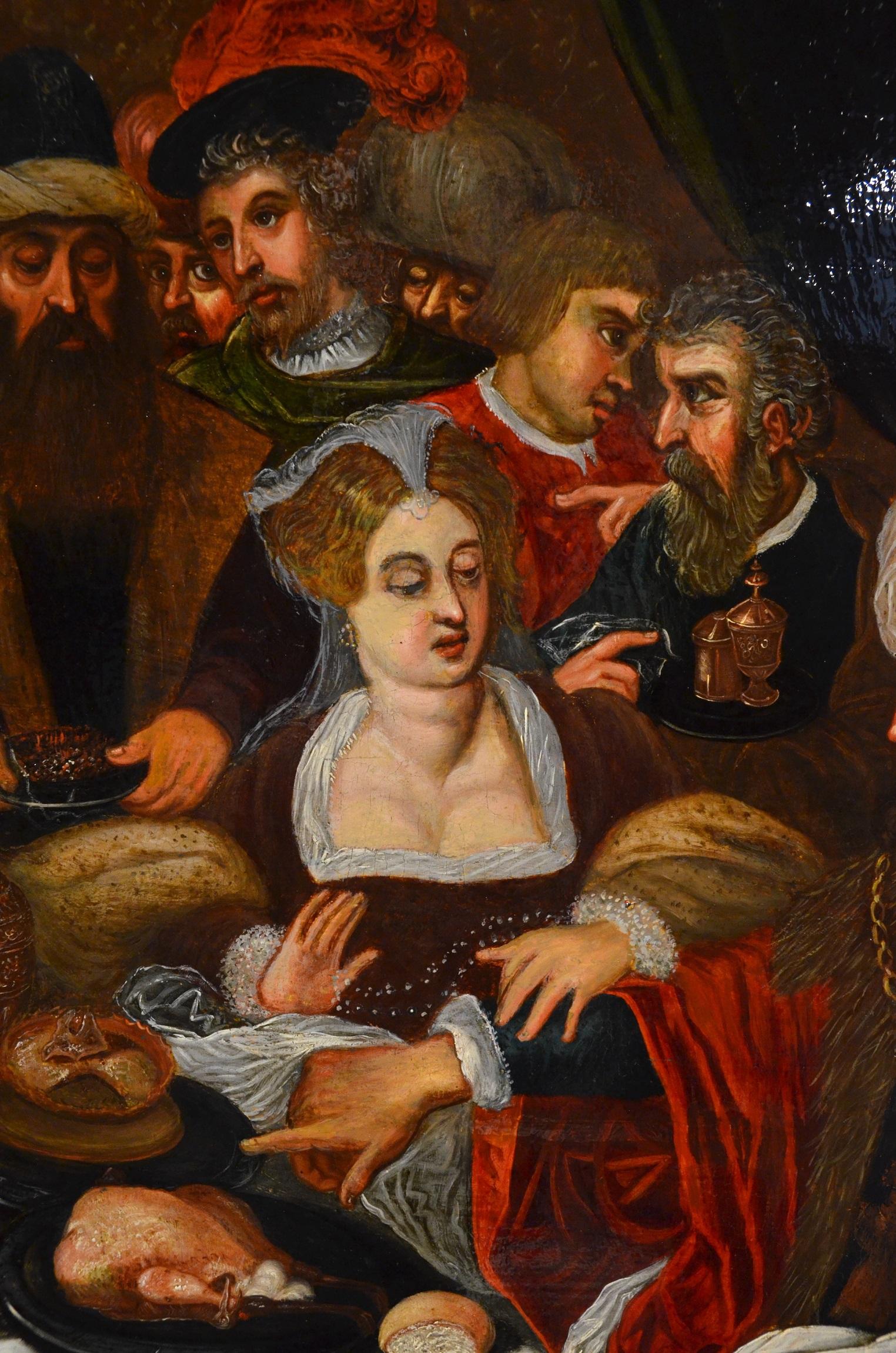 Religiöses Bankett, Van Den Hoecke zugeschrieben Van Den Hoecke, Ölgemälde auf Tisch, Alter Meister, 17. Jahrhundert im Angebot 5