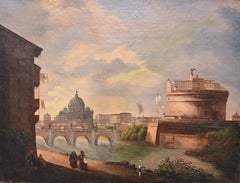 Antique Rome with St Peter - Oil Panting by Follower of G. Van Wittel - 19th century
