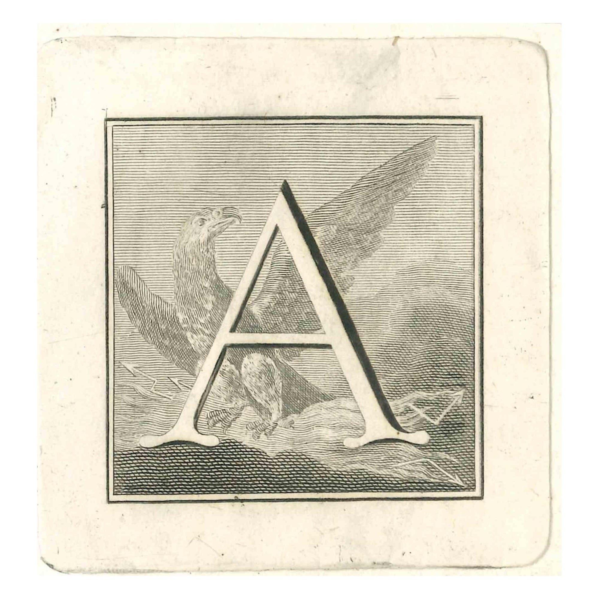 Figurative Print Gaspar Van Wittel (Vanvitelli) - Antiquités de la lettre Herculaneum A - gravure par Gaspar V. Wittel - 18ème siècle