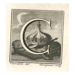 Antiquités de la lettre C d'Herculanum - Gravure de Gaspar V. Wittel - 18ème siècle