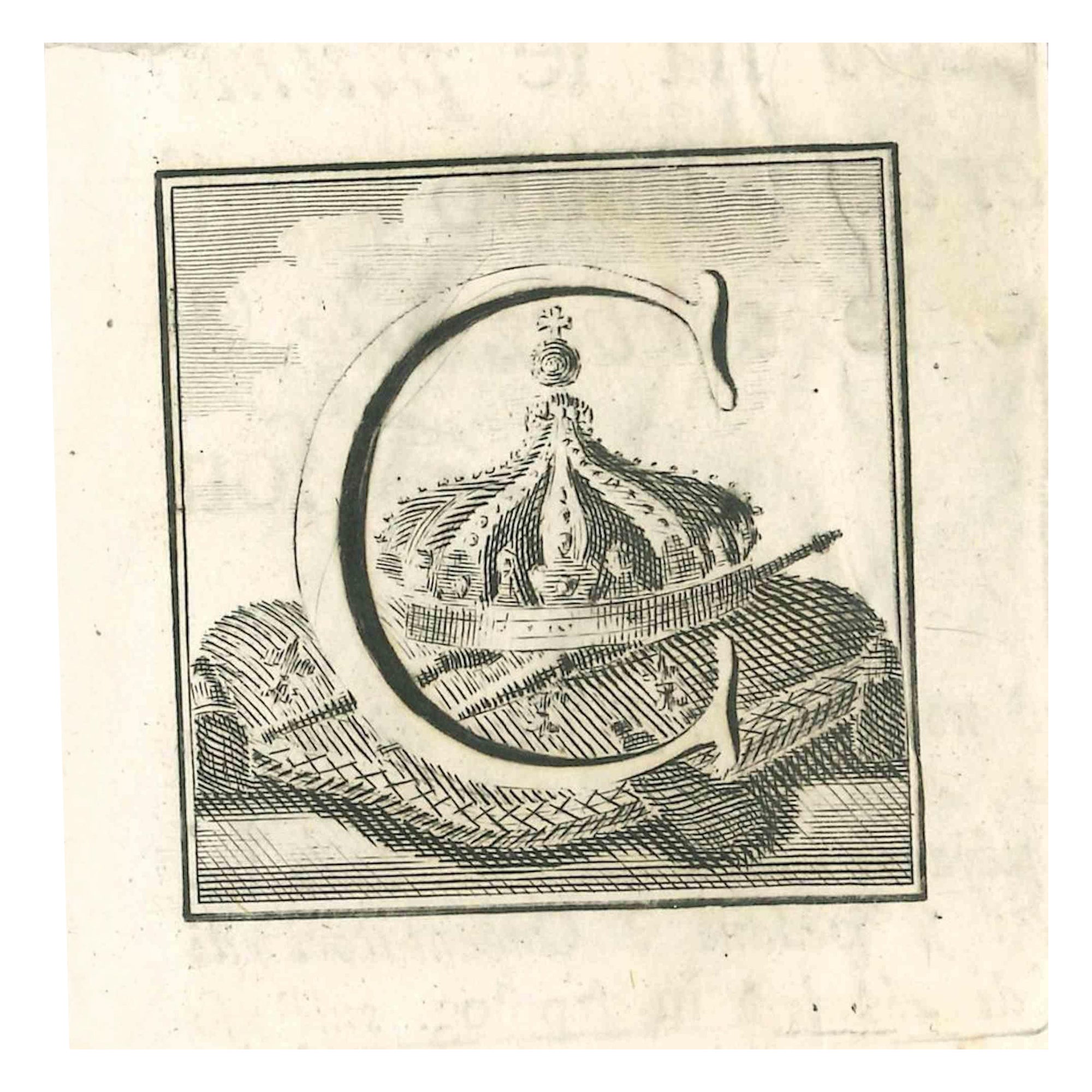 Antiquités de la lettre C d'Herculanum - Gravure de Gaspar V. Wittel - 18ème siècle