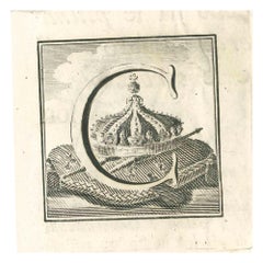 Antiquités de la lettre C d'Herculanum - Gravure de Gaspar V. Wittel - 18ème siècle