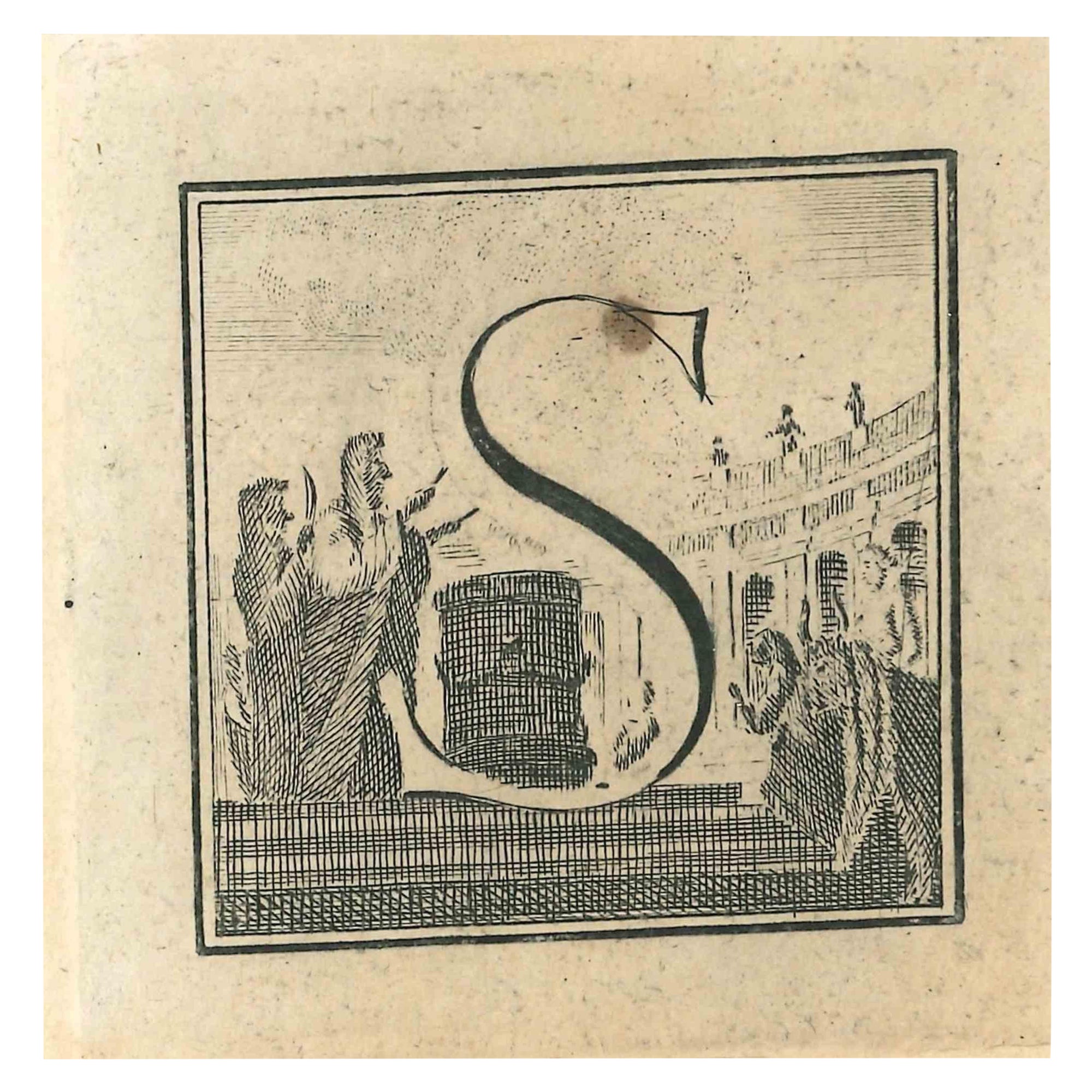 Antiquities of Herculaneum Letter L - Etching by Gaspar V. Wittel- 18th Century