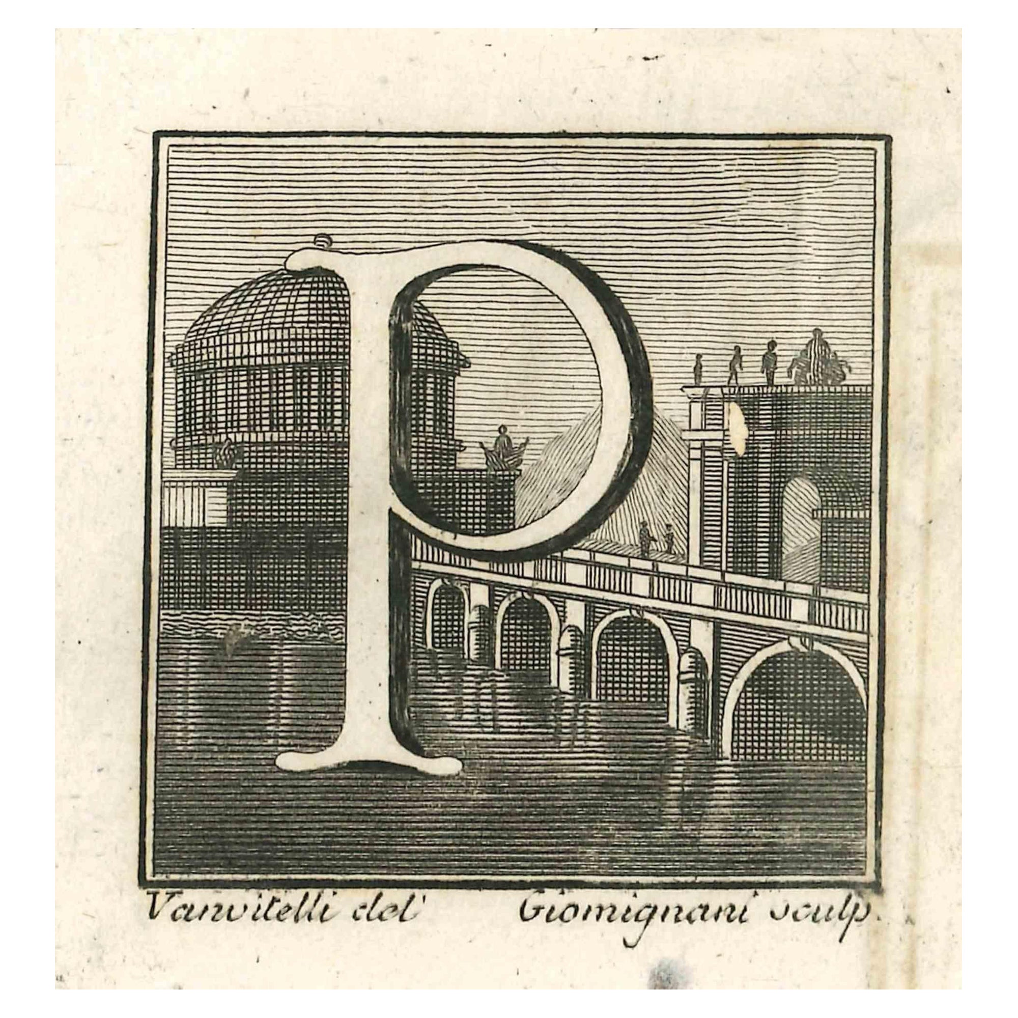 Antiquities of Herculaneum Letter P - Etching by Gaspar V. Wittel- 18th Century