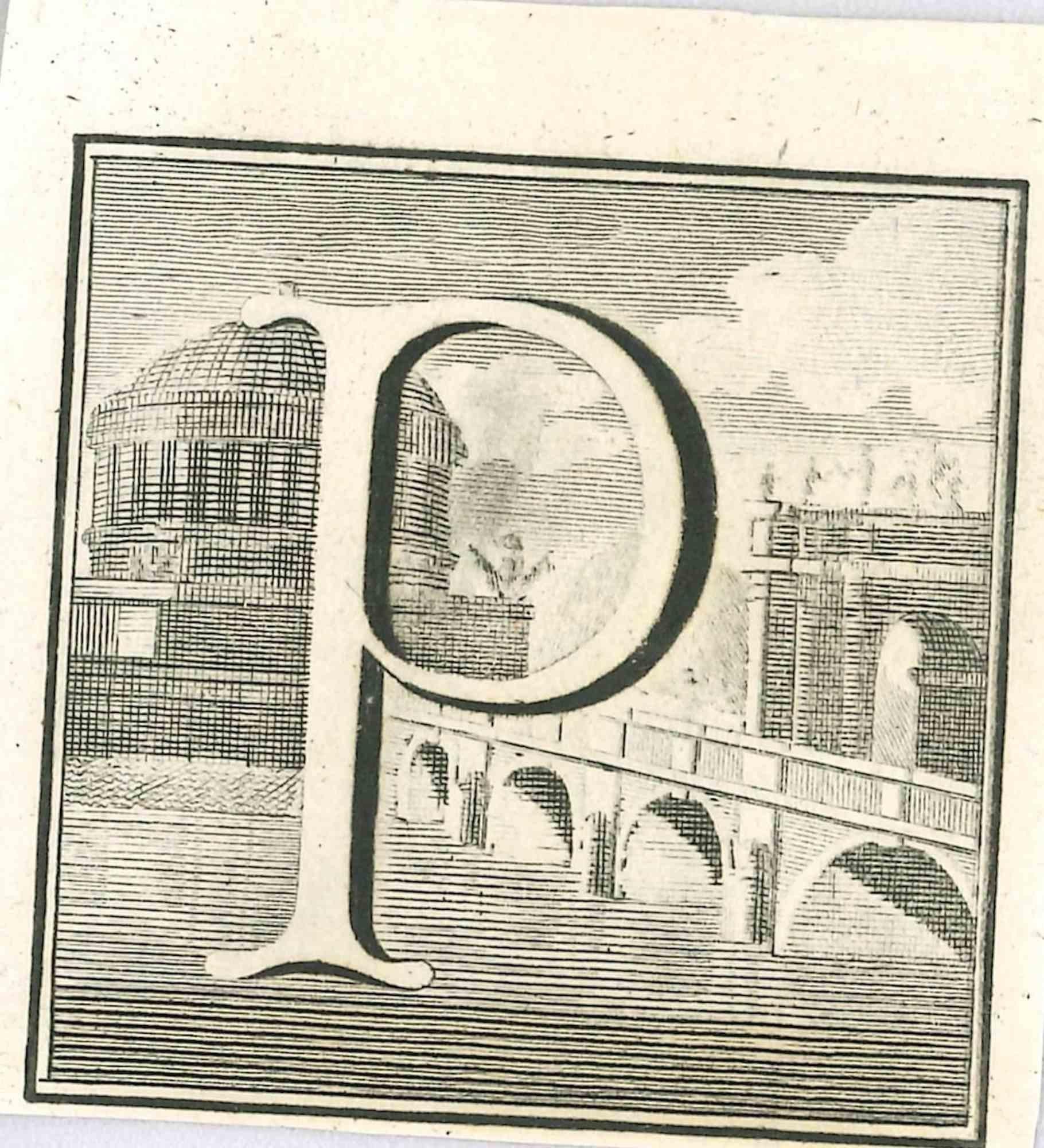 Antiquities of Herculaneum Letter P - Etching by Gaspar V. Wittel- 18th Century