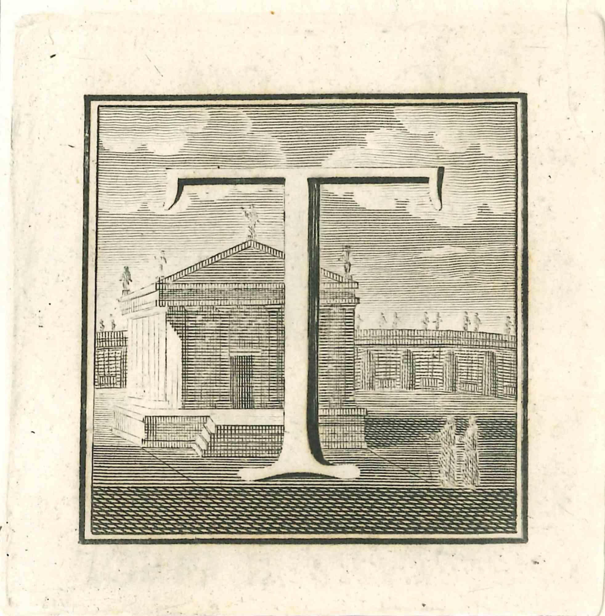 Gaspar Van Wittel (Vanvitelli) Figurative Print - Antiquities of Herculaneum Letter T - Etching by Gaspar V. Wittel- 18th Century