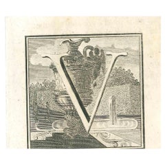 Anciennes gravures de la lettre V d'Herculanum par Gaspar V. Wittel, 18ème siècle